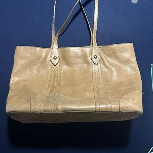 Frye Beige Leather Tote with Structured Design and Double Handles